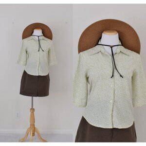 Vintage Ditsy Floral Three Quarter Sleeves Button up Blouse | 90s  blouse size M